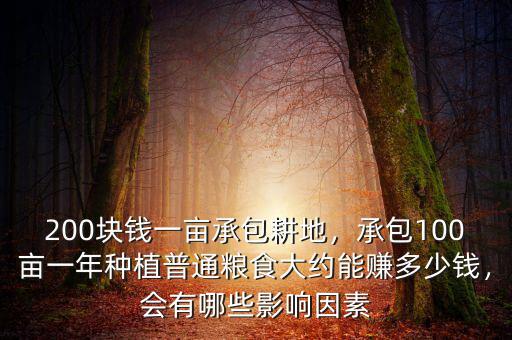 200塊錢一畝承包耕地，承包100畝一年種植普通糧食大約能賺多少錢，會有哪些影響因素