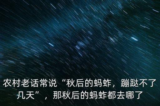 農(nóng)村老話常說“秋后的螞蚱，蹦跶不了幾天”，那秋后的螞蚱都去哪了