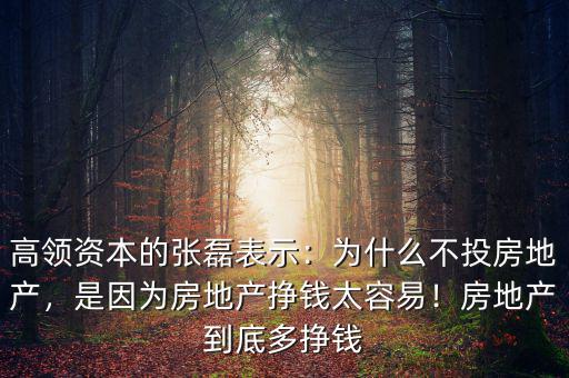 高領(lǐng)資本的張磊表示：為什么不投房地產(chǎn)，是因為房地產(chǎn)掙錢太容易！房地產(chǎn)到底多掙錢