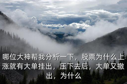 哪位大神幫我分析一下，股票為什么上漲就有大單掛出，壓下去后，大單又撤出，為什么