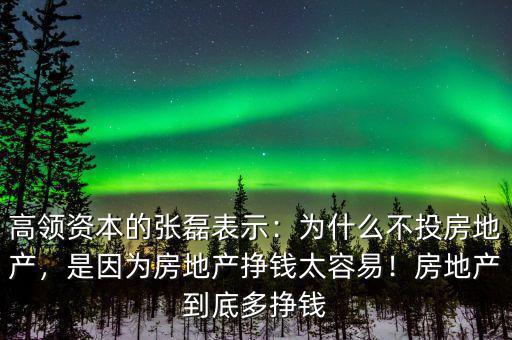 高領(lǐng)資本的張磊表示：為什么不投房地產(chǎn)，是因?yàn)榉康禺a(chǎn)掙錢太容易！房地產(chǎn)到底多掙錢