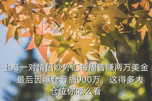 上海一對情侶炒外匯每周曾賺兩萬美金，最后因爆倉虧損900萬，這得多大倉位你怎么看