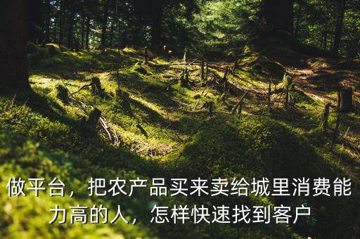 做平臺，把農(nóng)產(chǎn)品買來賣給城里消費能力高的人，怎樣快速找到客戶