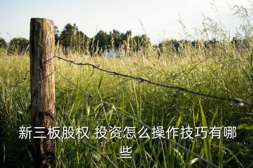  新三板股權 投資怎么操作技巧有哪些
