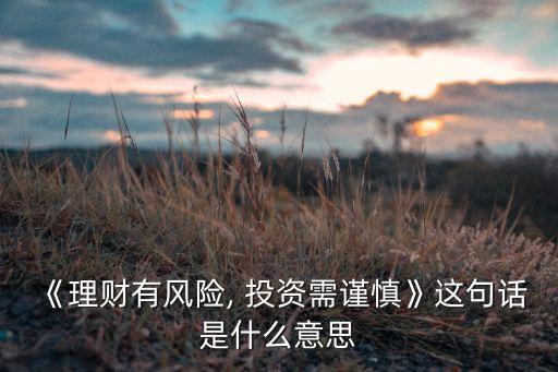 《理財有風(fēng)險, 投資需謹(jǐn)慎》這句話是什么意思