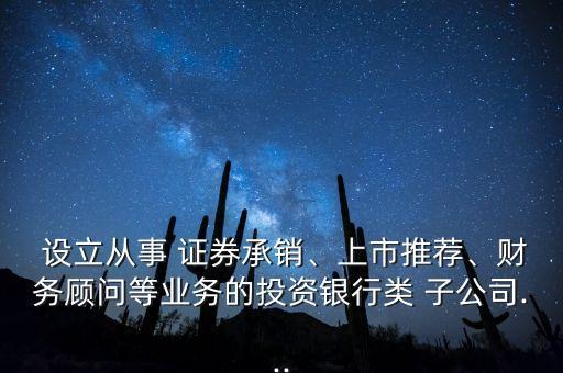  設(shè)立從事 證券承銷(xiāo)、上市推薦、財(cái)務(wù)顧問(wèn)等業(yè)務(wù)的投資銀行類(lèi) 子公司...