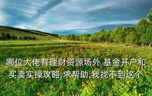 哪位大佬有理財(cái)資源場(chǎng)外 基金開(kāi)戶(hù)和買(mǎi)賣(mài)實(shí)操攻略,求幫助,我找不到這個(gè)...