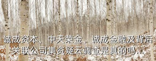 誠成資本、中天榮金、誠成金融及背后關聯(lián)公司集資疑云調(diào)查是真的嗎...