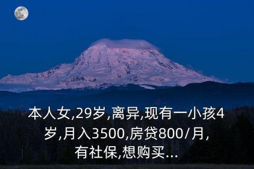 本人女,29歲,離異,現有一小孩4歲,月入3500,房貸800/月,有社保,想購買...
