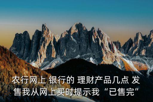農(nóng)行網(wǎng)上 銀行的 理財產(chǎn)品幾點(diǎn) 發(fā)售我從網(wǎng)上買時提示我“已售完”