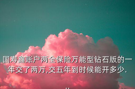 國壽鑫賬戶兩全保險(xiǎn)萬能型鉆石版的一年交了兩萬,交五年到時(shí)候能開多少...