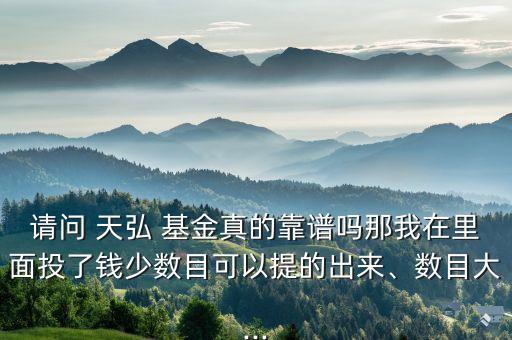 請問 天弘 基金真的靠譜嗎那我在里面投了錢少數(shù)目可以提的出來、數(shù)目大...