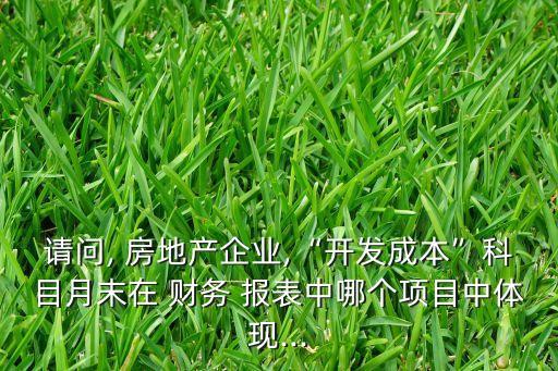 請(qǐng)問(wèn), 房地產(chǎn)企業(yè),“開發(fā)成本”科目月末在 財(cái)務(wù) 報(bào)表中哪個(gè)項(xiàng)目中體現(xiàn)...