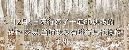 12月4日農(nóng)行多了一筆80塊錢的 轉(zhuǎn)存 交易,當時我沒有進行其他操作,手機...
