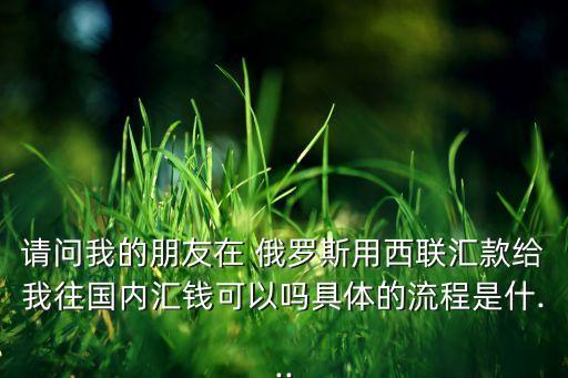 請問我的朋友在 俄羅斯用西聯匯款給我往國內匯錢可以嗎具體的流程是什...