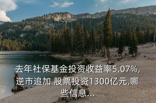 去年社?；鹜顿Y收益率5.07%,逆市追加 股票投資1300億元,哪些信息...